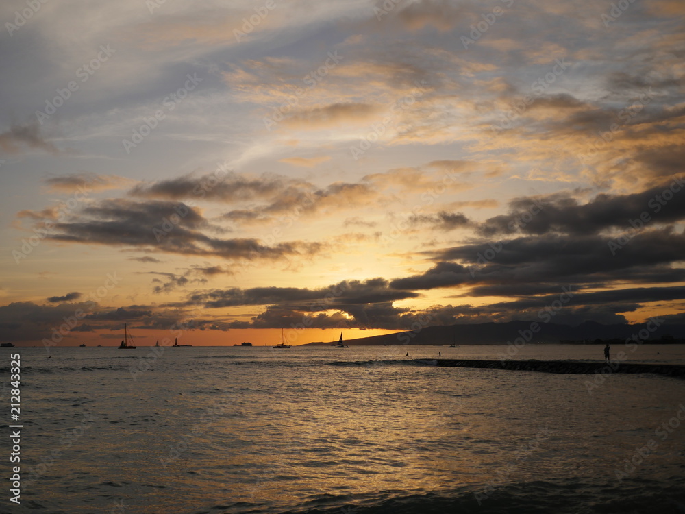 sunset clouds in waikiki beach hawaii