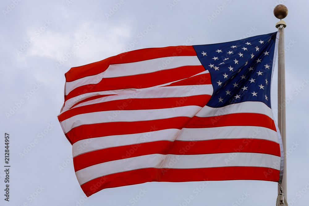 Flag USA over blue sky background