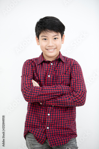 Asian boy and good looking on white background.