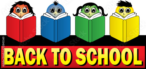 Back to School Graphic with Students Reading Books at a desk