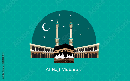 al hajj creative background with kaaba and green color
