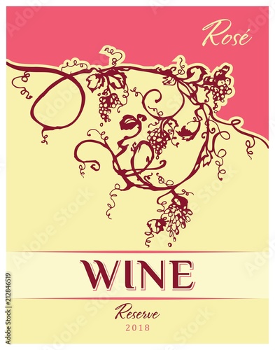 Vintage wine label. Vector vertical banner with hand drawn grapes.