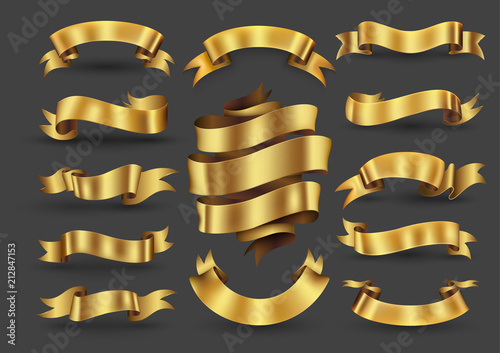 Gold ribbon banners collection.