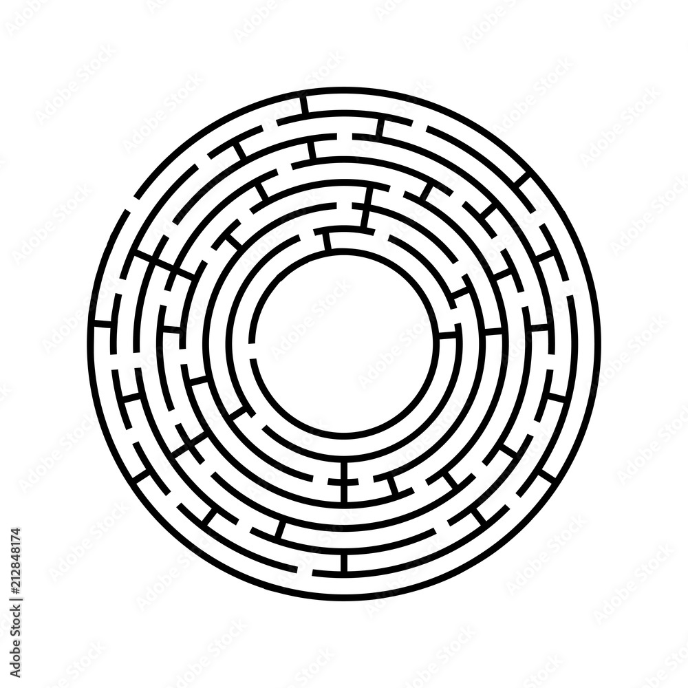 Round labyrinth. An interesting and useful game for children and adults. Simple flat vector illustration isolated on white background. Round labyrinth. An interesting and useful game for children and adults. Simple flat vector illustration isolated on white background.