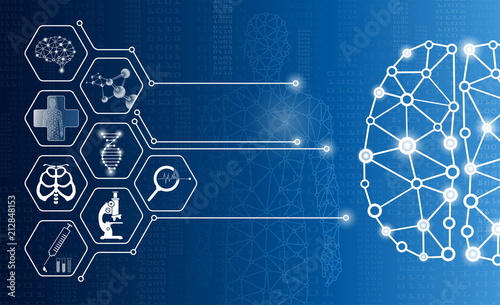 abstract background technology concept in blue light,brain and human body heal ,technology modern medical science in future and global international medical with tests analysis clone DNA human