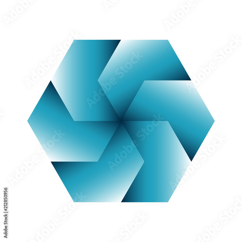 Abstract Aqua Blue Symbol. Rotating Hexagons Isolated on White Background. EPS10 Vector.