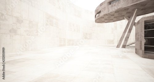 Abstract white and concrete interior with glossy white lines. 3D illustration and rendering.