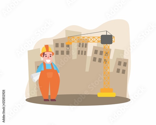 construction worker foreman builder construction site engineer contractor cartoon character
