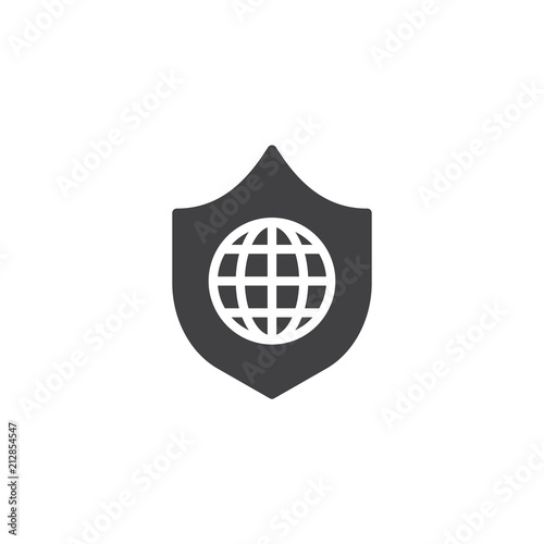 Globe shield vector icon. filled flat sign for mobile concept and web design. World protection simple solid icon. Symbol, logo illustration. Pixel perfect vector graphics