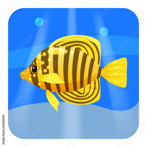 Exotic tropical fish isolated on seae background. Vector cartoon illustration.