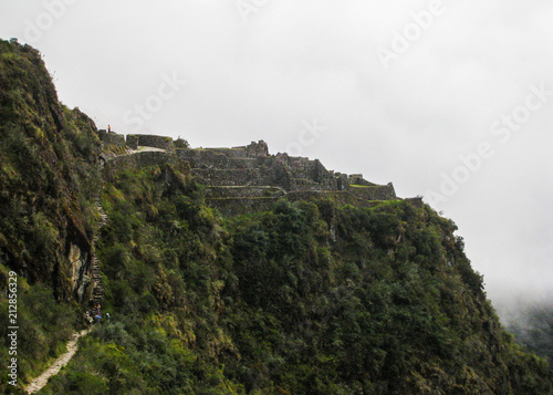 Ancient Inca Trail paved path to the lost city of Machu Picchu. Peru. South America. No people