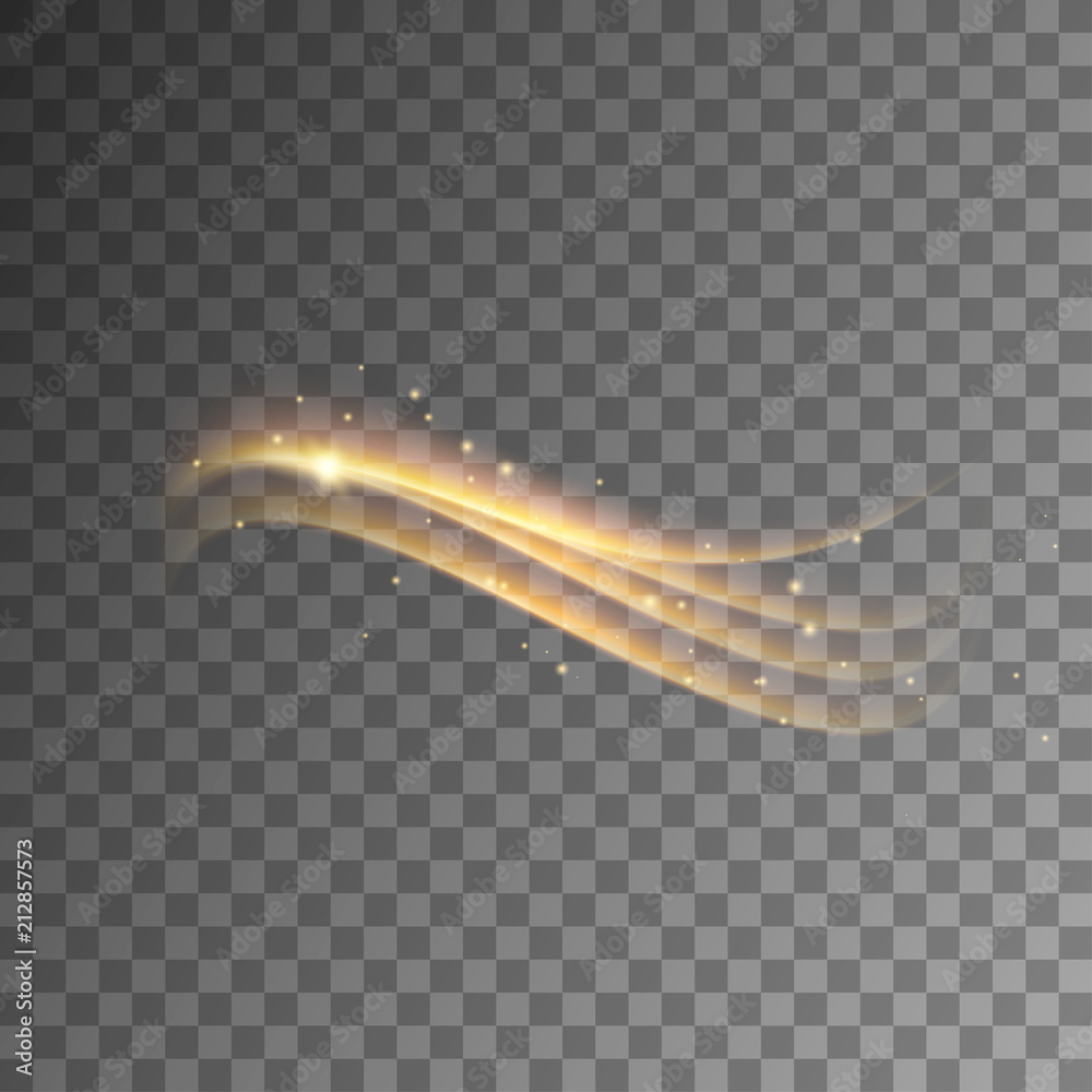 Magic golden light effect with curve trail. Illustration isolated on transparent  background. Graphic concept for your design