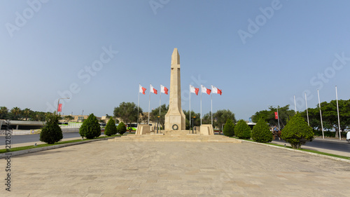 Malta War Memorial, memorial obelisk in Floriana, Malta, which commemorates the dead of World War I and World War II, horizontal photography