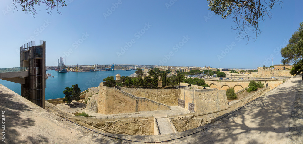 Panoramic view of Malta, view from Upper Barrakka Gardens in Valletta