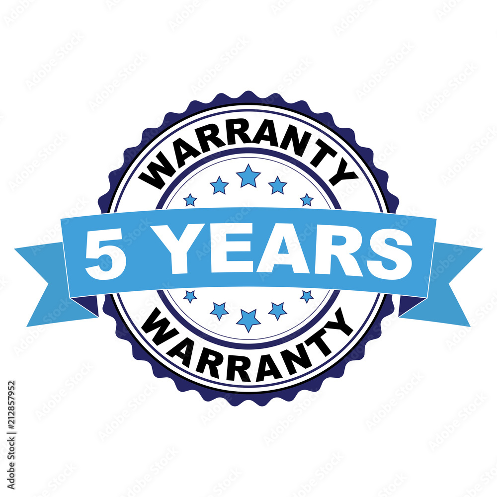 Blue black rubber stamp with 5 years warranty concept Blue black rubber stamp with 5 years warranty concept