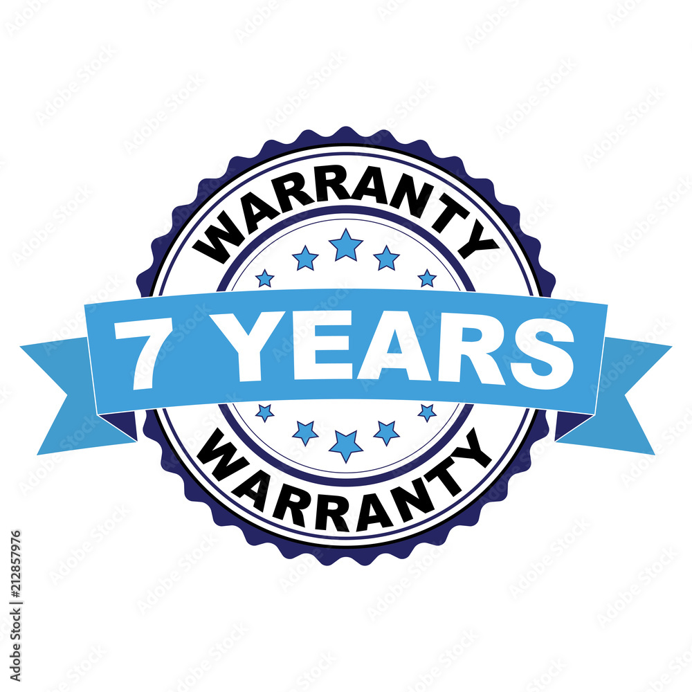 Blue black rubber stamp with 7 years warranty concept Blue black rubber stamp with 7 years warranty concept