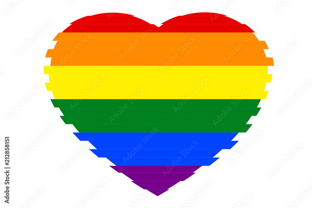 Obraz premium Colorful rainbow striped heart on white (transparent) background, colors of LGBT pride flag, symbol of lesbian, gay, bisexual, transgender, and queer/questioning (LGBTQ). Vector illustration, EPS 10.