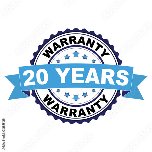 Blue black rubber stamp with 20 years warranty concept