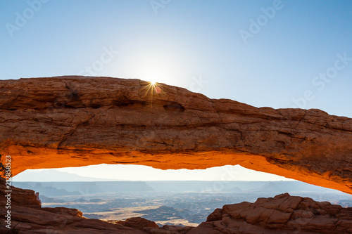 Beautiful sunrise scenery at Mesa Arch  Arches National Park  Utah  on a clear summer day