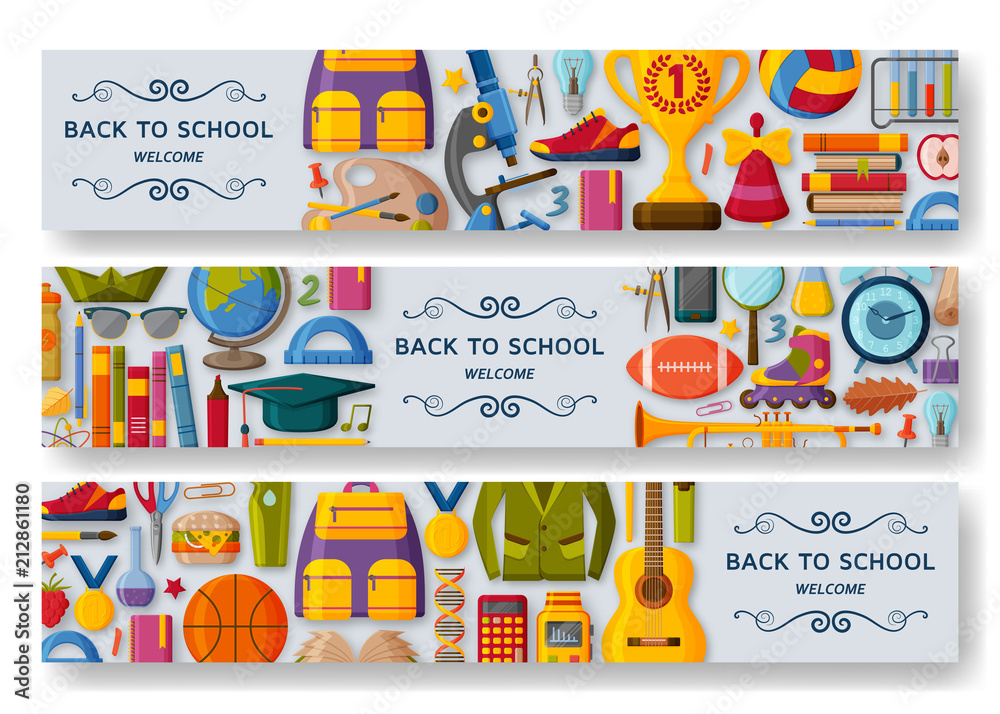 Fototapeta premium Back to school background with 3d paper cut signs. Vector illustration.