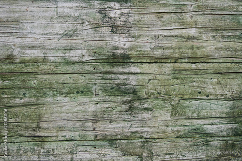 Beautiful wallpaper texture of worn green rusty paint in a wood plank wall.