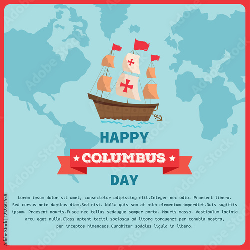 Happy Columbus Day background template with retro vintage style.