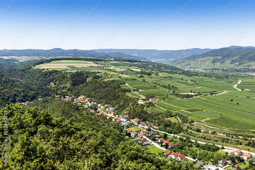 Summer view to Wachau valley near Krems, Lower Austria.