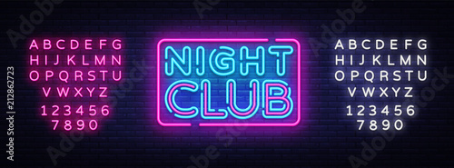 Night Club neon sign vector. Night Club design template neon sign, light banner, neon signboard, nightly bright advertising, light inscription. Vector illustration. Editing text neon sign