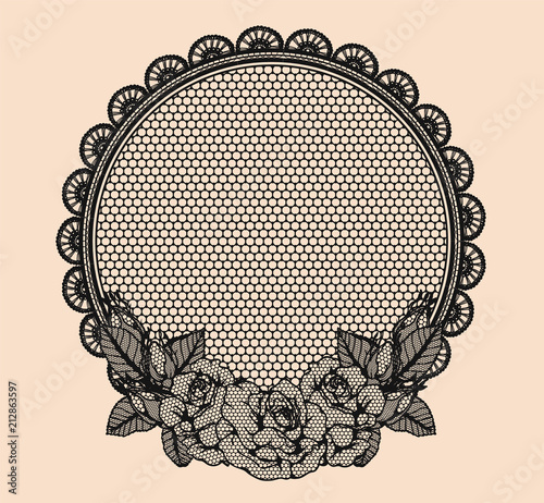 Rose vector lace by hand drawing.Beautiful flower on brown background.Rose lace art highly detailed in line art style.Flower tattoo on vintage paper. photo