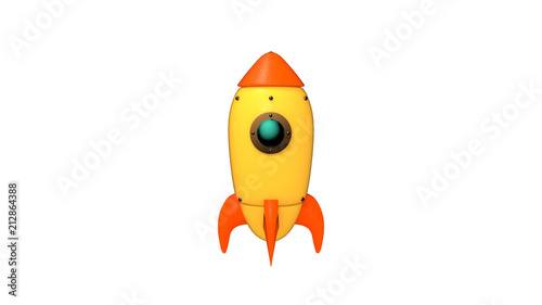 Foto Cartoon space rocket on white background. 3d rendering picture.