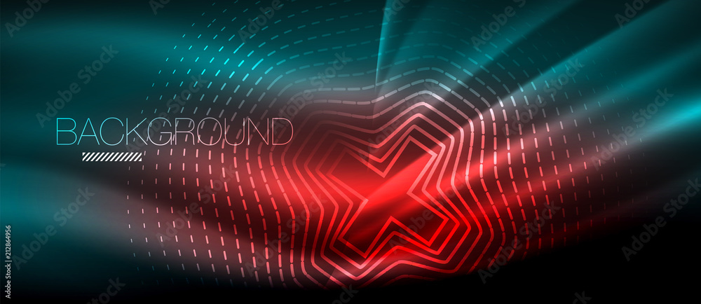Neon glowing wave, magic energy and light motion background. Wallpaper template, hi-tech future concept Neon glowing wave, magic energy and light motion background. Wallpaper template, hi-tech future concept