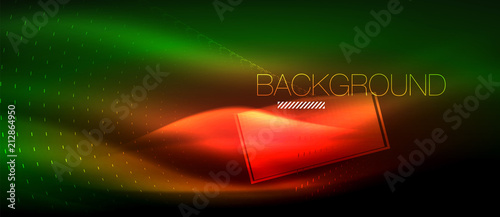Neon glowing wave, magic energy and light motion background. Wallpaper template, hi-tech future concept