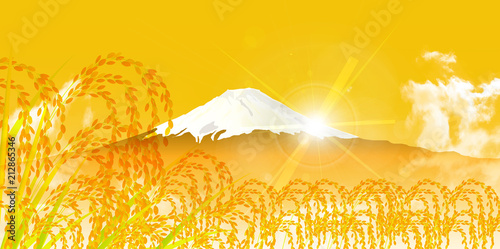 富士山　米　稲　背景