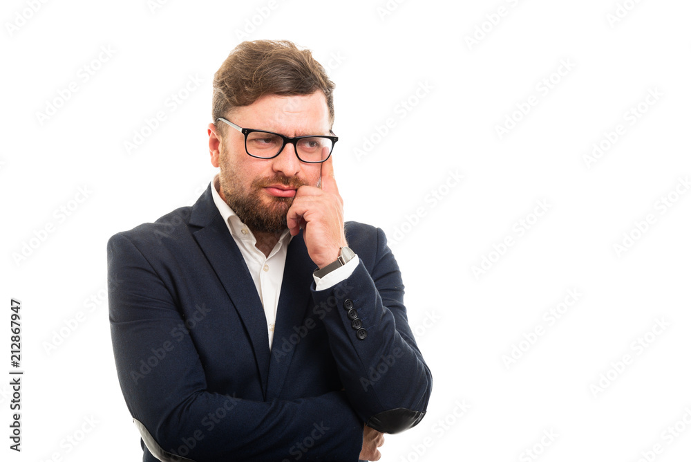 Portrait of business man showing thinking gesture. Portrait of business man showing thinking gesture.