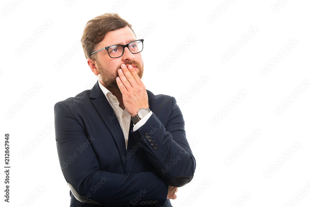 Portrait of business man showing reflecting gesture. Portrait of business man showing reflecting gesture.