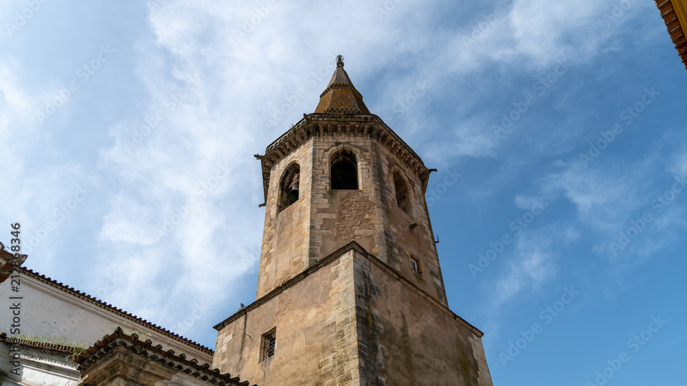 Bell tower of the St. John Baptist church in Tomar, Portugal