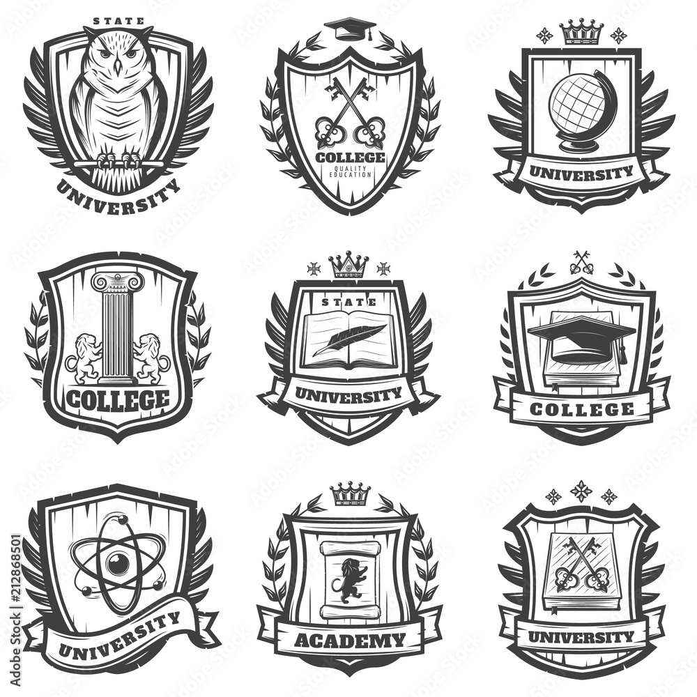 Vintage Educational Coat Of Arms Set Stock Vector | Adobe Stock