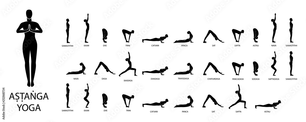 Yoga vector set. Figures yoga poses. Ashtanga Yoga Stock Vector