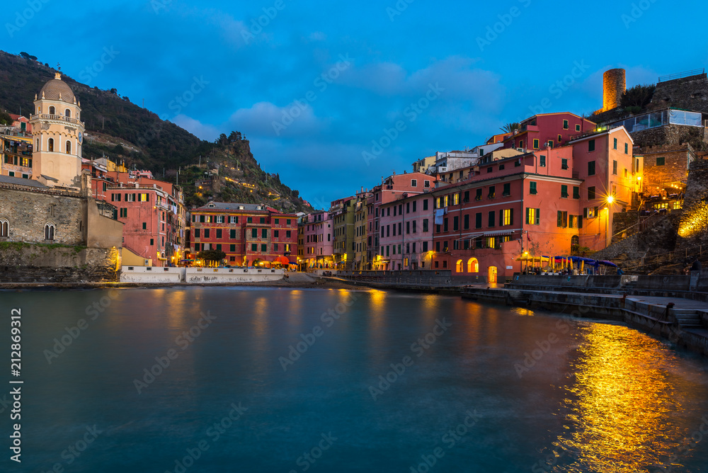 Vernazza at night, one of colorful villages of Cinque Terre, Italy