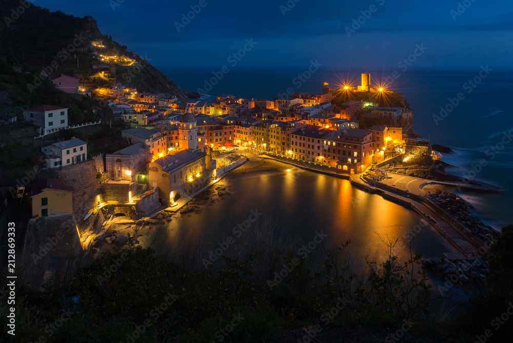 Vernazza at night, one of colorful villages of Cinque Terre, Italy