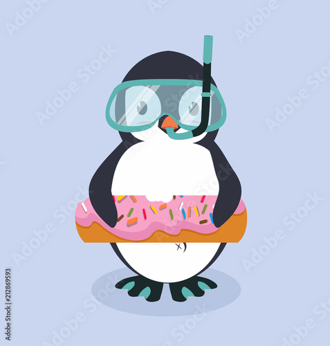 Cute Penguin cartoon with Donut Pool Float
