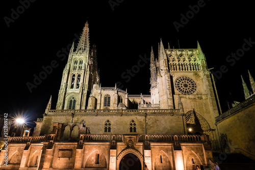 Night view of the Burgos Cathedral, Spain. The Burgos Cathedral is a UNESCO World Heritage Site.