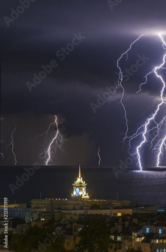Storm and lightning over the Varna naval academy.