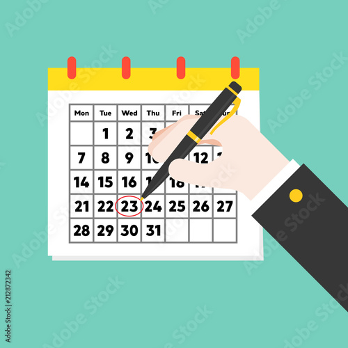 Business hand drawing circle on calendar date, flat design
