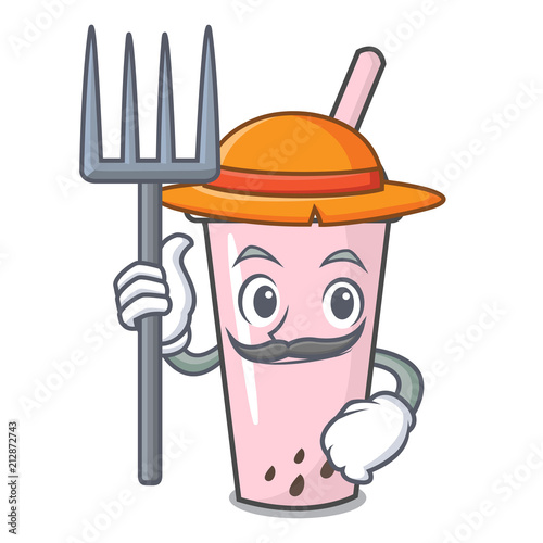 Farmer raspberry bubble tea character cartoon
