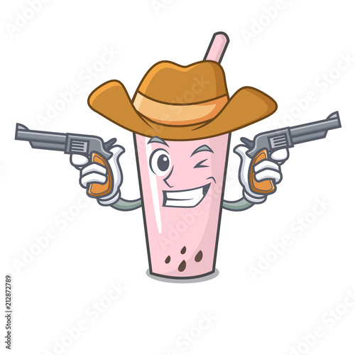 Cowboy raspberry bubble tea character cartoon