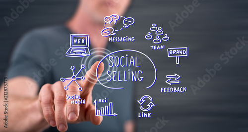 Man touching a social selling concept photo