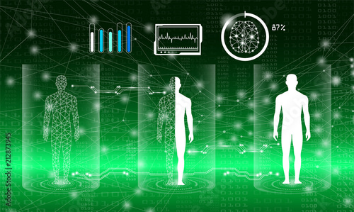 abstract background technology concept in green light,human body heal,technology modern medical science in future and global international medical with tests analysis clone DNA human