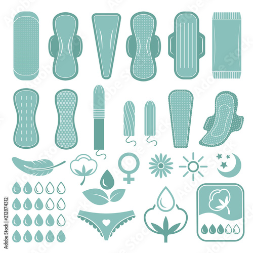 Monochrome symbols of feminine care and hygiene. Pictures for labels or badges design