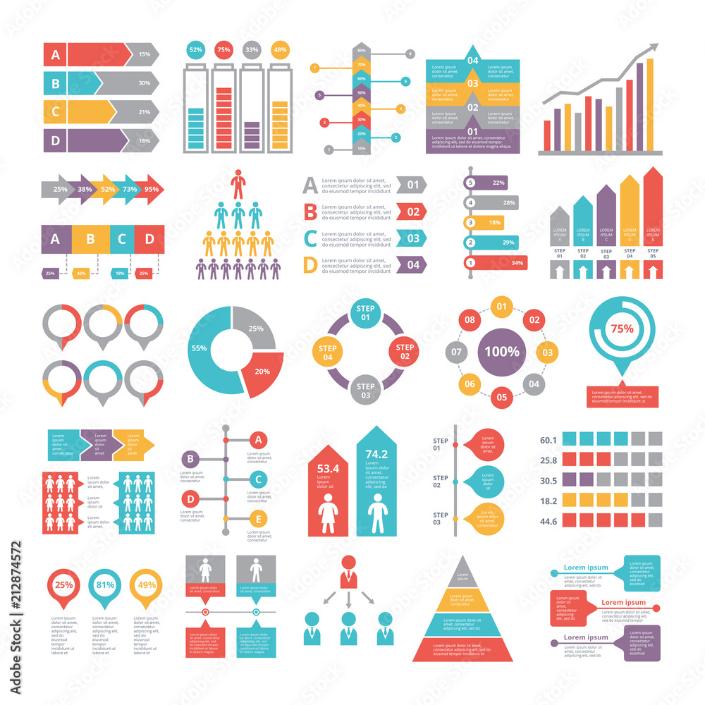 Charts, graphs and other different infographics elements for business
